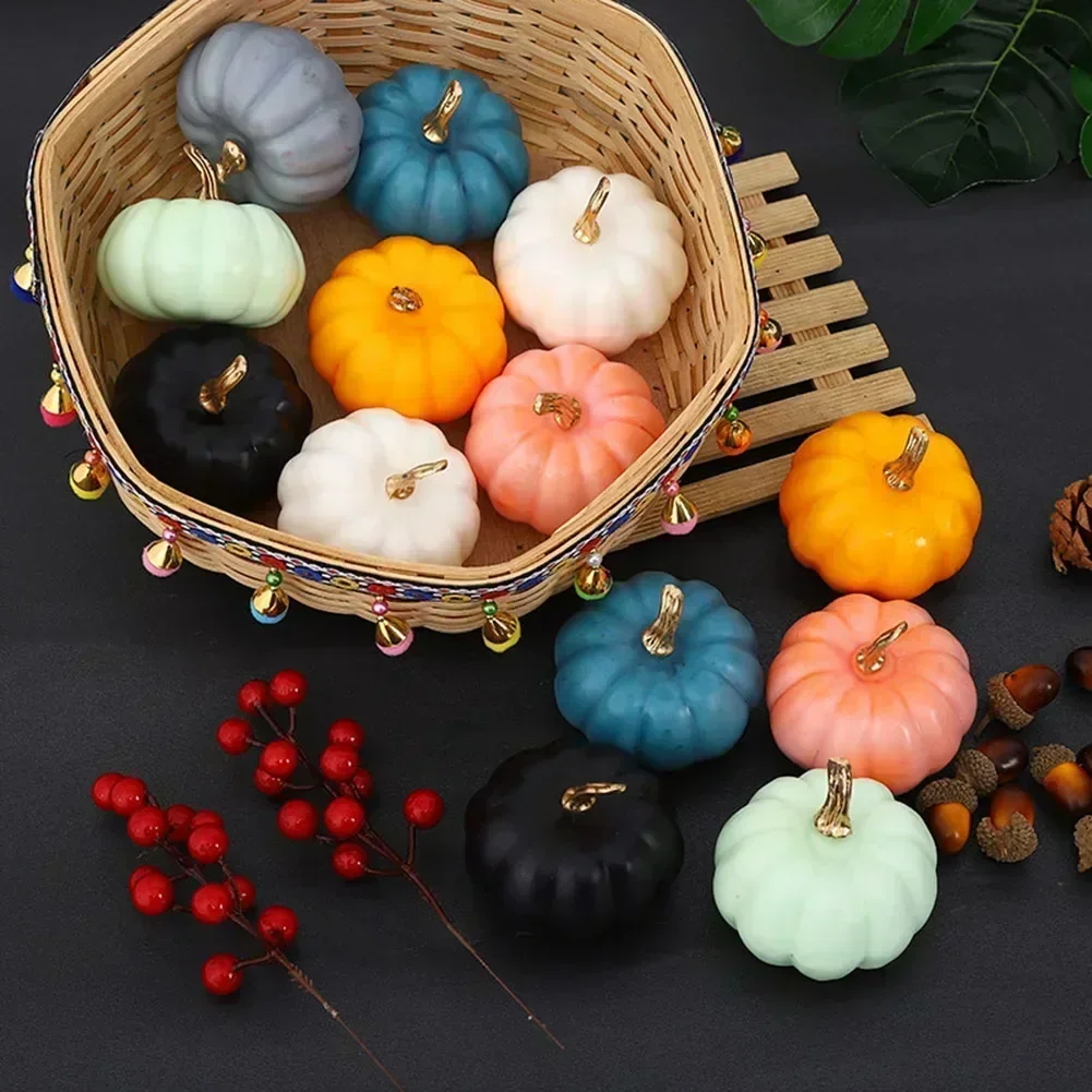 Halloween Pumpkin Ornament Pillow Decor Handmade Velvet Pumpkins Decor Soft Stuffed Pumpkin Artificial Foam Ornaments