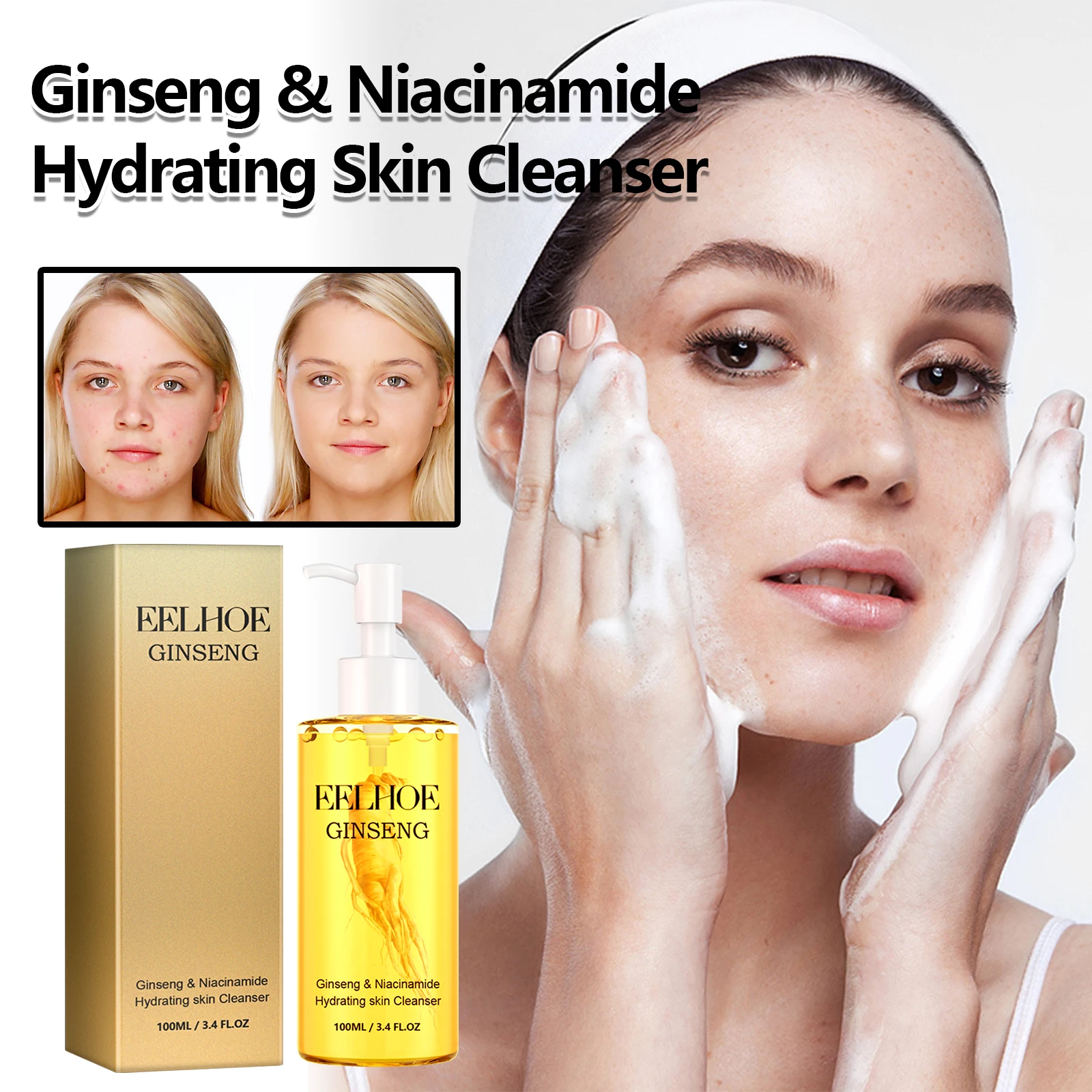 Ginseng Extract Facial Cleanser Foaming Cleanser Anti-UV moisturize temperate Easy to rinse Facial Care Products