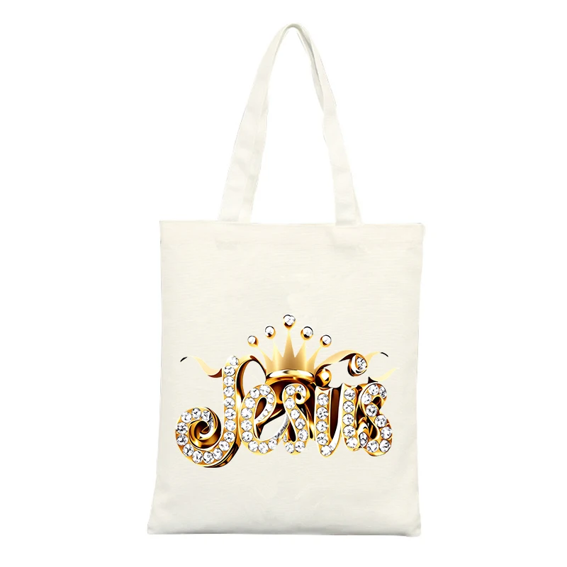 Canvas Tote Bag with Crown and Letter Print, Ideal for Casual Daily Use and Shopping Outings