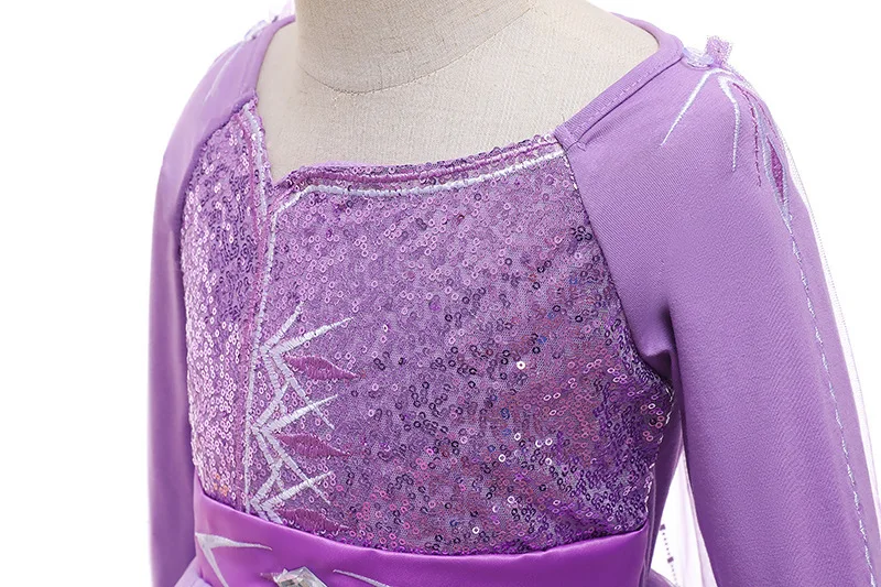   Frozen Elsa Disney Costume for Girl Birthday Party Purple Long Sleeve Carnival Clothing Kids Elsa Princess Clothes Outfits view 3
