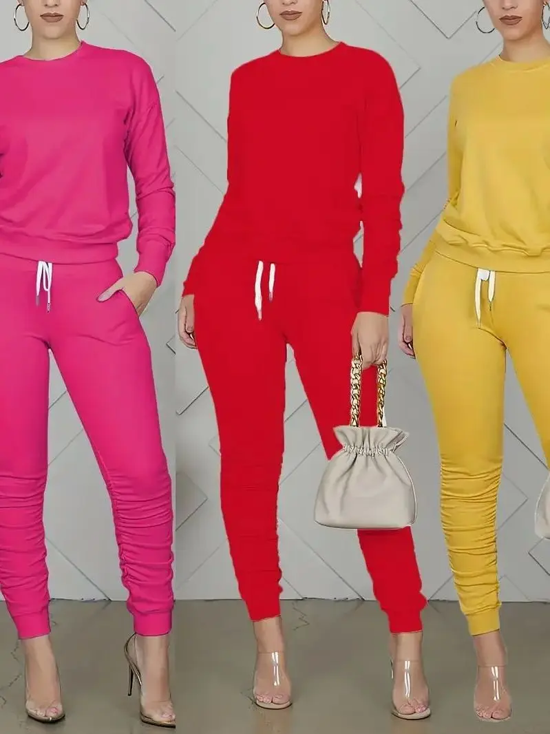 

Casual round Ne Top And Sports Pants Set Women's Faionable Sportswear Polyester Material Comfortable Spring Collection