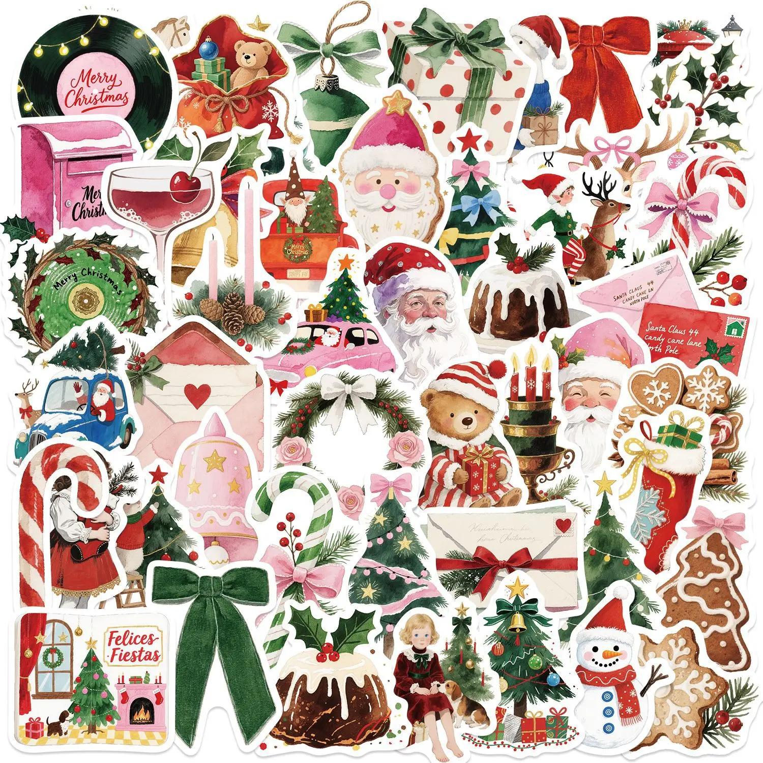 

50PCS Aesthetic Vintage Christmas Stickers Santa Claus Christmas Tree For Phone Laptop Scrapbook Stickers Creative Gifts