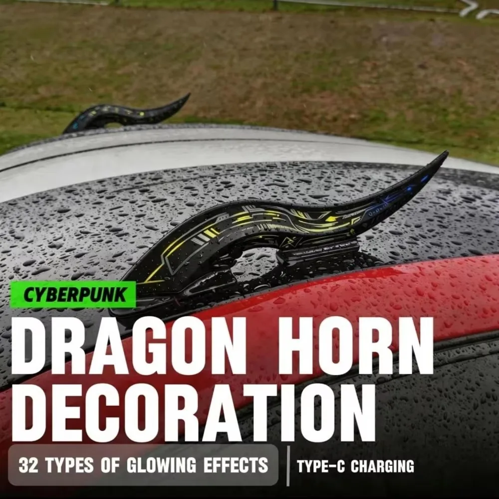 1Pair 32 LED Light Modes Dragon Horn Car Roof Fins Touch Dimmable Waterproof Car Arc Light Quick Release Type-C Rechargeable