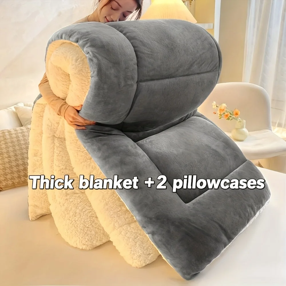 Orhopui - 1pc Lamb's Comforter Comfortable And Warm Comforter Winter Lamb's Sleep Quilt Blanket Down Comforter Blanket with 1/2p