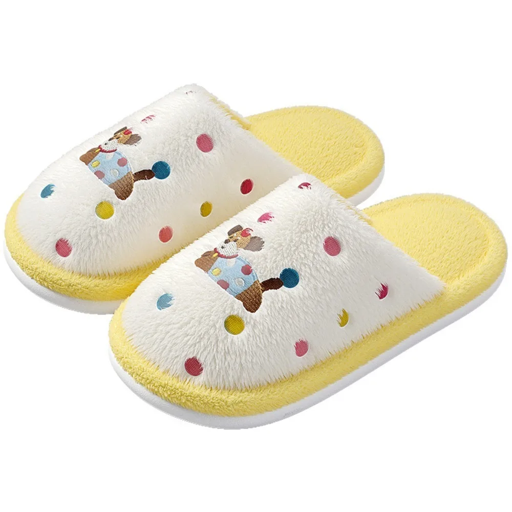 

Kawaii Dot Plush Dog Slippers Soft Thicken Warm Cartoon Furry Slippers Anti-slip Cute Home Cotton Shoes Gifts