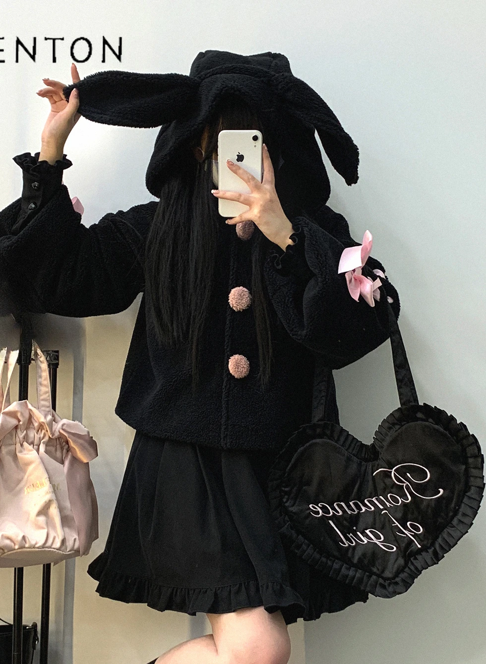 Lolita Süße Mantel Japanische Niedlichen Kaninchen Ohr Knopf Spitze-up Bogen Winter Kleidung Frauen Mine Plüsch Lose Jacke Kawaii jk Mäntel