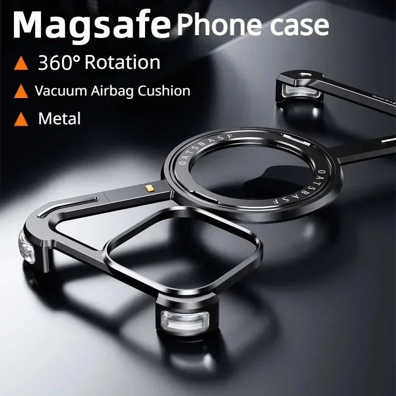 Z Shape Frameless Phone Case for iPhone15 Pro Max Plus 15 14 13 12 16 Pro Max Magsafe Metal Cover Magnetic 360° Rotation Stands