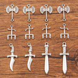 20PCS 4 Styles Mixed Alloy Simulated Weapons Charms For Jewelry Making DIY Handmade Axe Sword Trident Pendant Connector