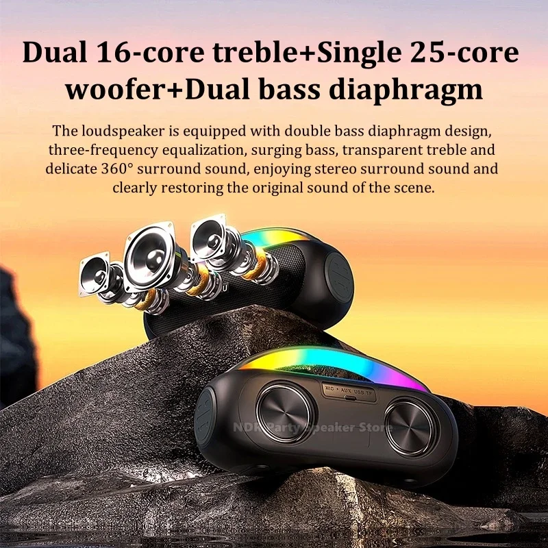 60W Wireless Speakers Strong Bass Portable Home Theater Subwoofer Party Stereo Blue Tooth Outdoor Speaker with RGB Ambient Light