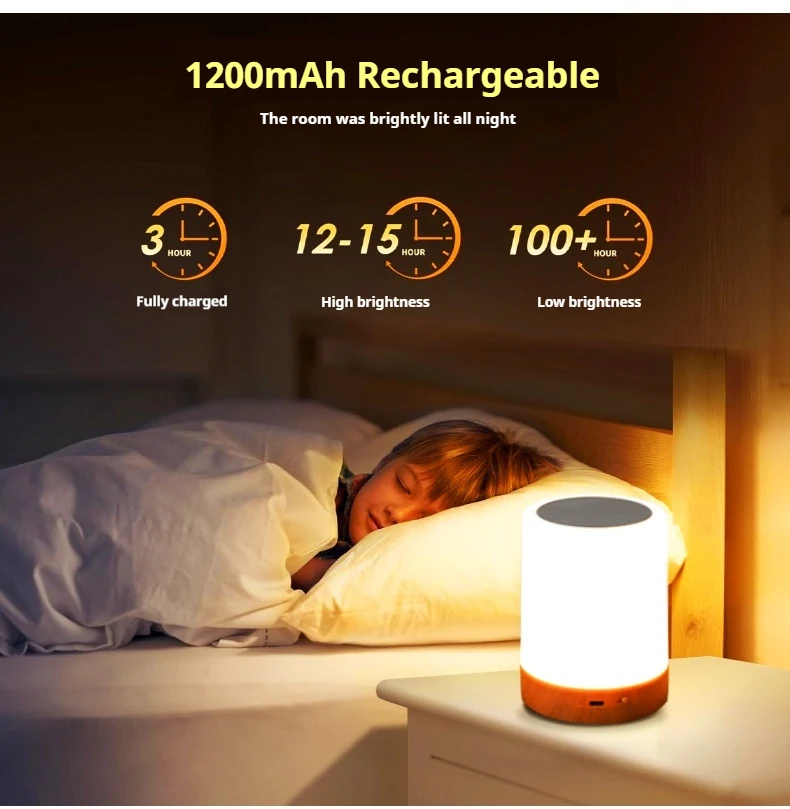 Bedside Touch Table Lamp RGB USB Rechargeable Night Light Desk Lamp Bedroom Decoration Kids Gift Dining Table Light Intelligent