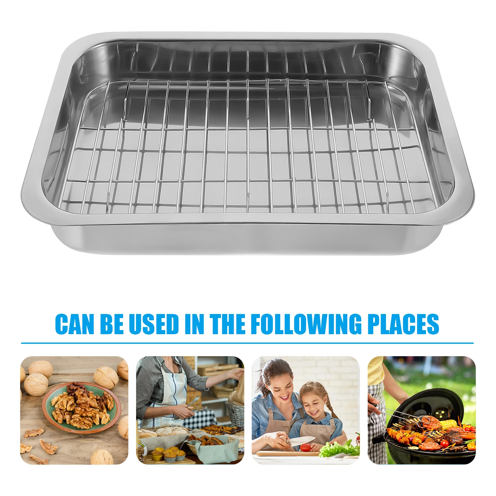 

1 Set Stainless Steel Oven Set Long-Lasting Baking Pan Rack For Oven Desserts Storage Ovenware Tray With Rack Easy Clean