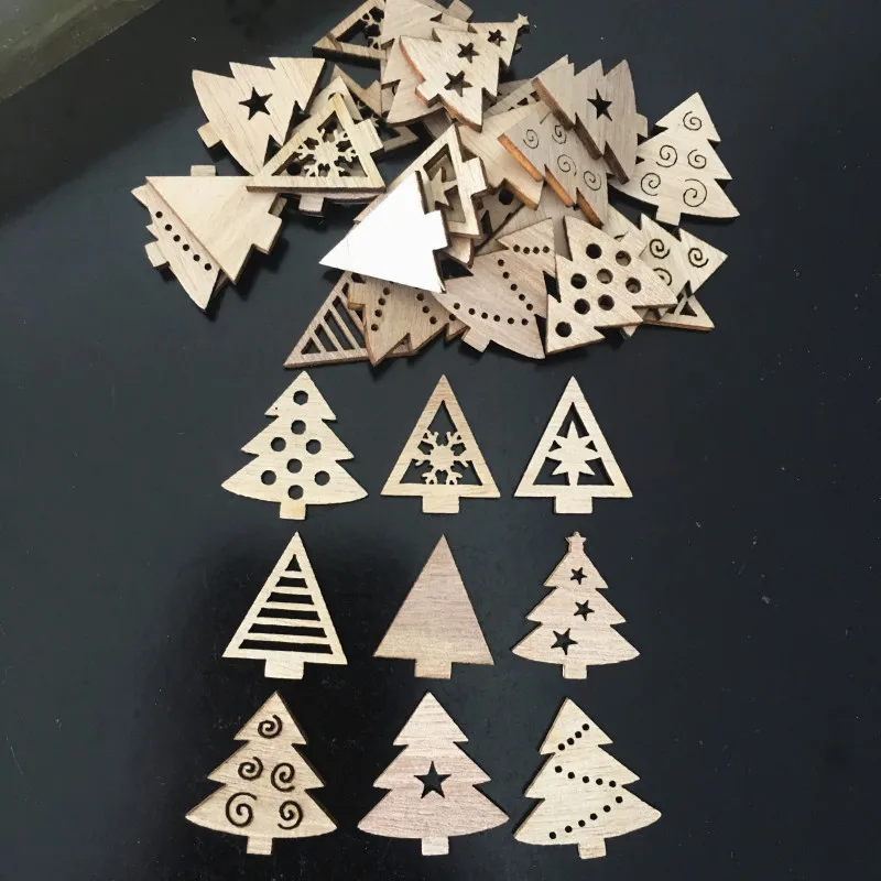 50Pcs Merry Christmas Wooden Baubles Tags Christmas Tree Decorations Art Craft Ornaments Christmas DIY New Year Decors Toys Set