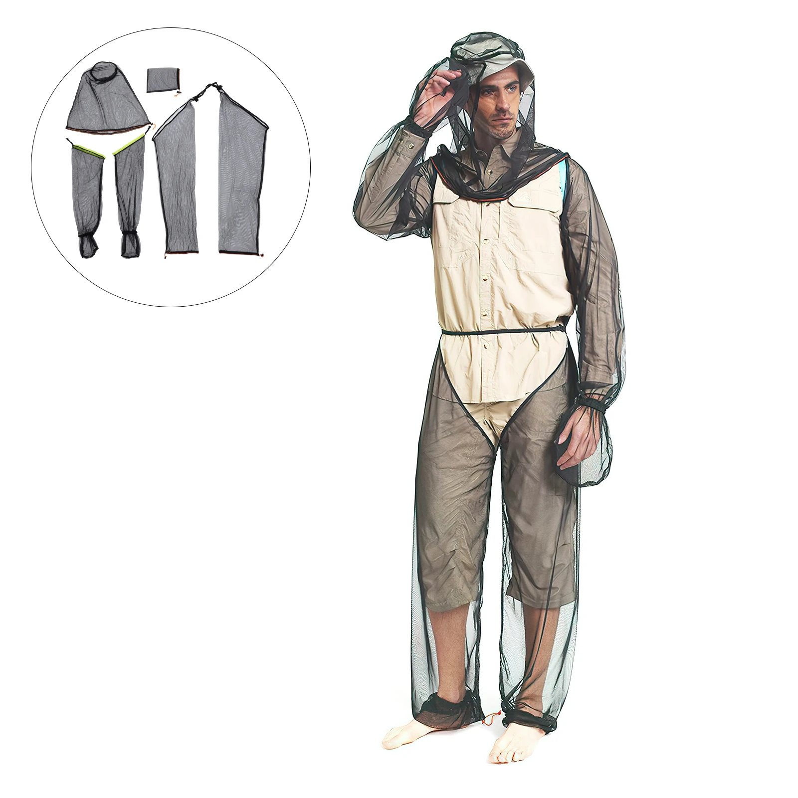 

Anti Mosquito Cover Outdoor Breathable Mesh Suit Drawstring Waist Hand Foot for Hunting Camping Fishing