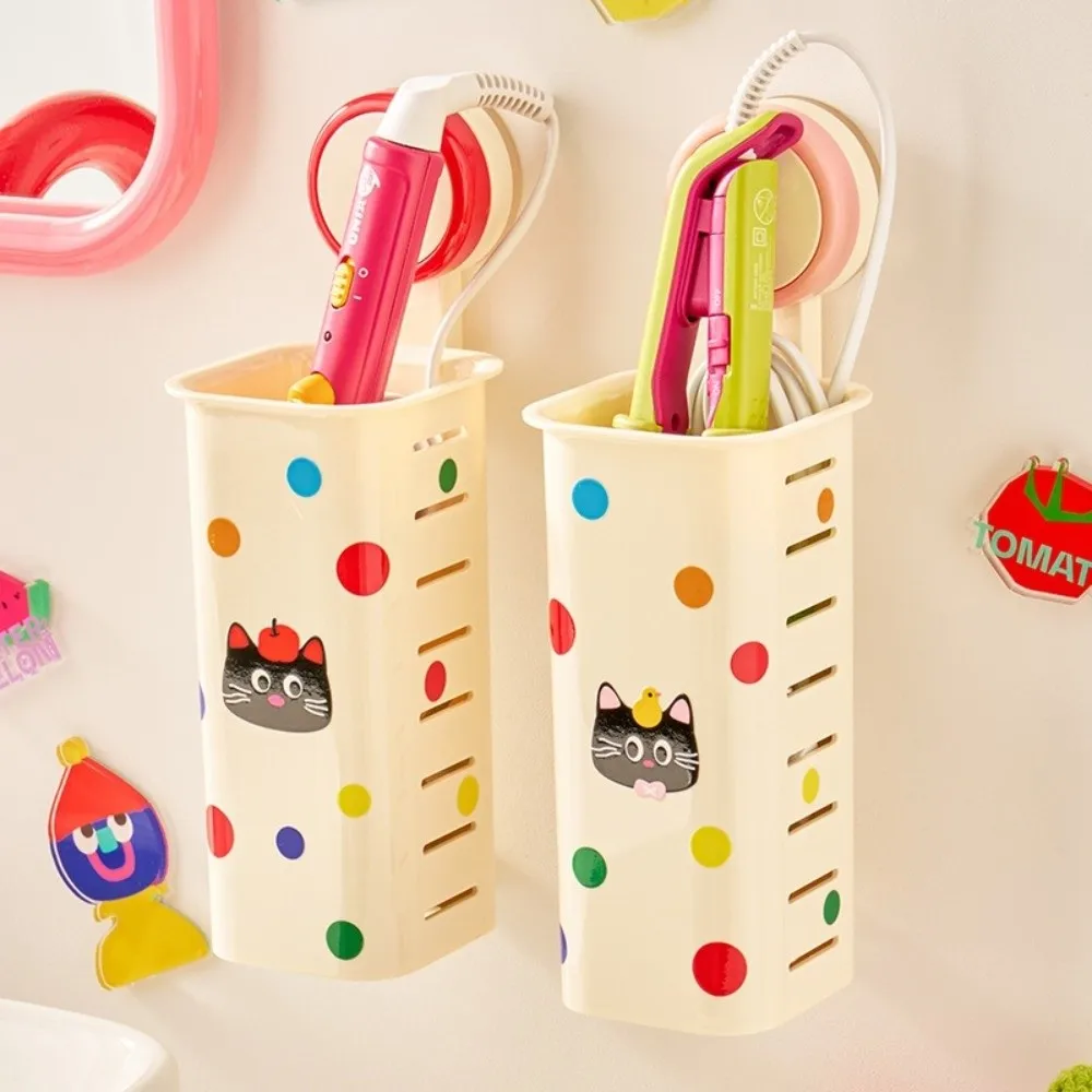 

Cartoon Curling Iron Storage Rack Hollow Out No Punching Bathroom Storage Rack Plastic Space Saving Wall Mounted Storage Shelf