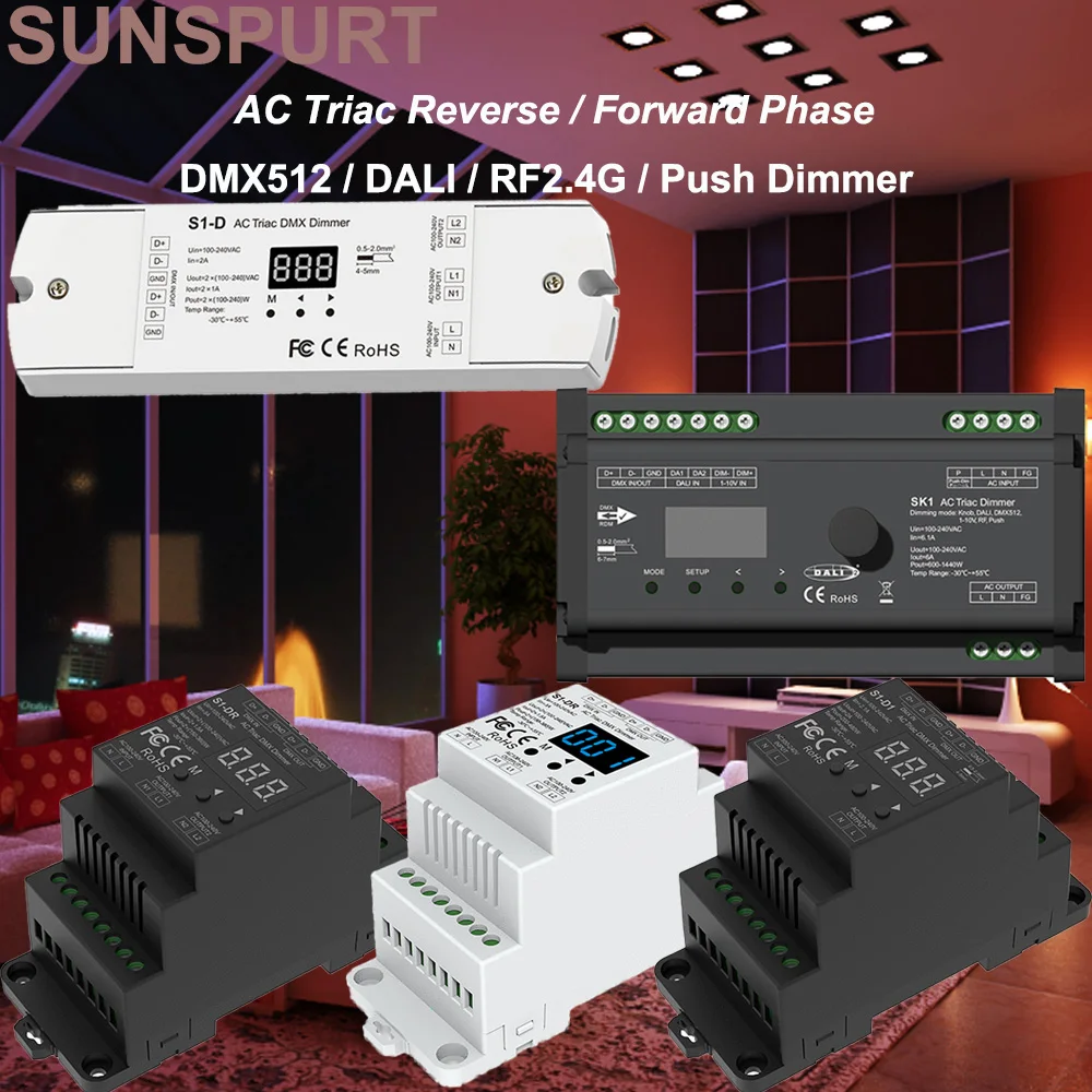 10S1-DR(2CH*1.5A) SK1(1CH*6A Knob 1-10V Decoder) S1-D(2CH*1A) S1-D1(1CH*2A) LED AC Triac DMX Dimmer For LED Dimmable Lights Lamp