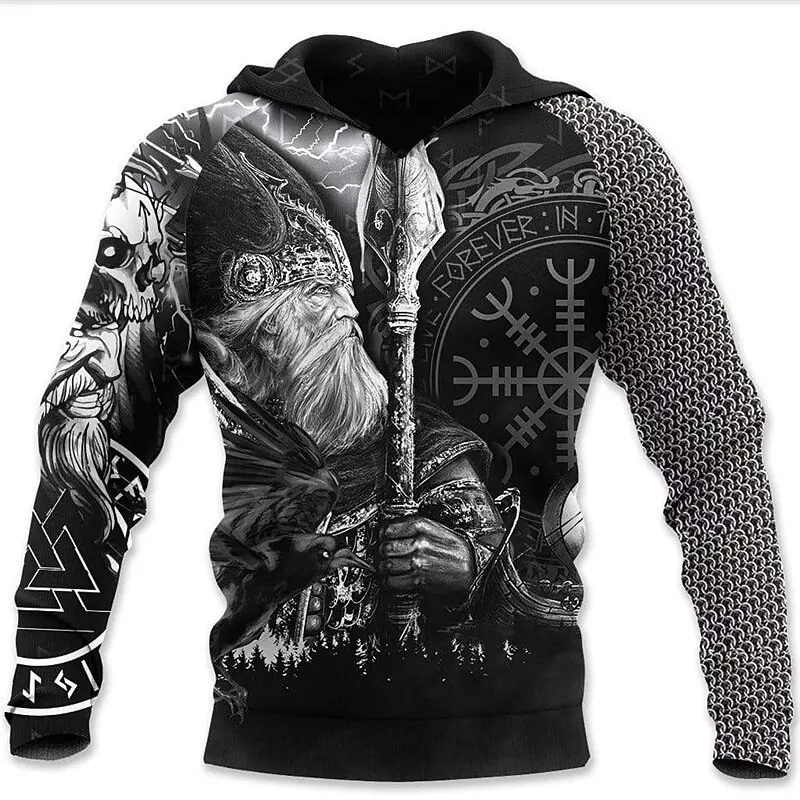 

Men's 3D Print Retro Vikings Pattern Hoodies Fashion Cool Long Sleeve Hooded Pullover Loose Casual Comfortable Autumn Winter Top