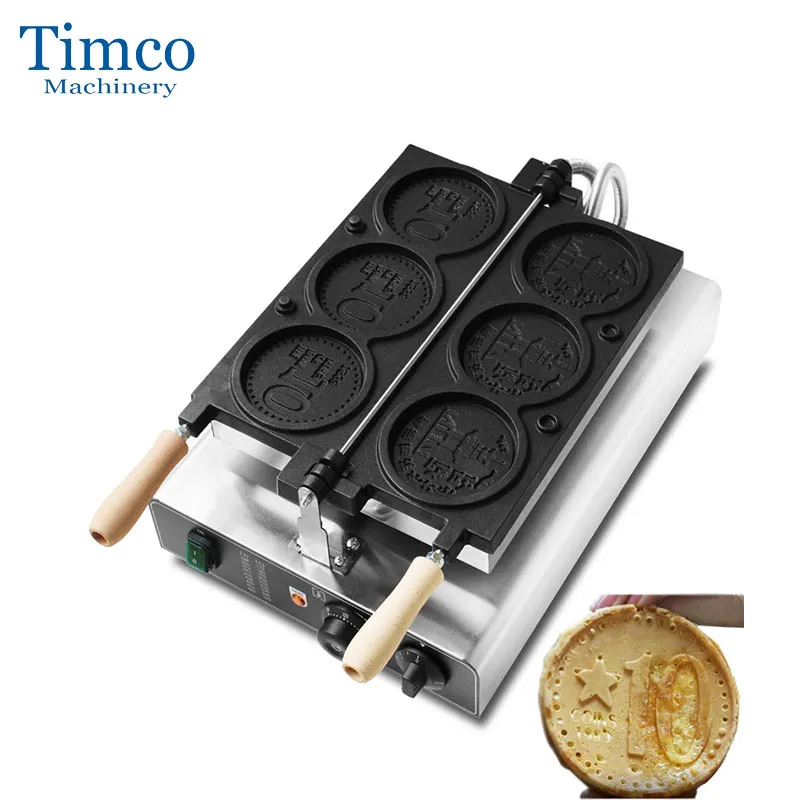 TIMCO Commercial 3pcs Golden Coin Waffle Maker Non Stick Cheese Coin Waffle Machine