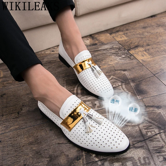 Summer Breather Hollow Out Formal Shoes Mens Leather White Wedding Shoes Tassels Oxford Shoes For Men Dress Shoes 2022 Loafers Men s Dress Shoes