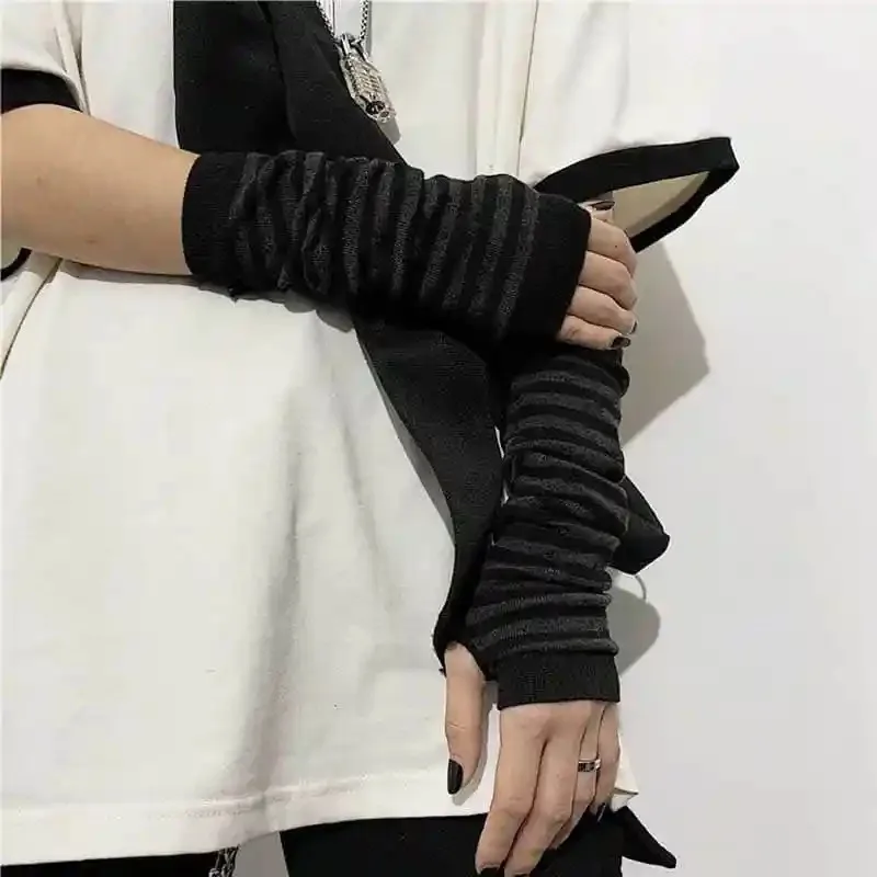 Guantes largos Punk negros sin dedos para mujer y hombre, guantes deportivos para exteriores, manoplas para codo, calentador de brazo elástico fresco, accesorios Y2k