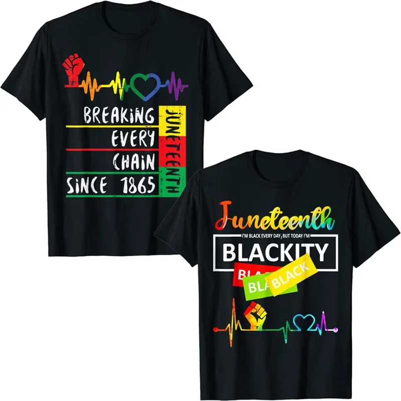 1865 Juneteenth Blackity Heartbeat Black History African America T-Shirt Breaking Every Chain Since 1865 June 19 US Flag Tee Top