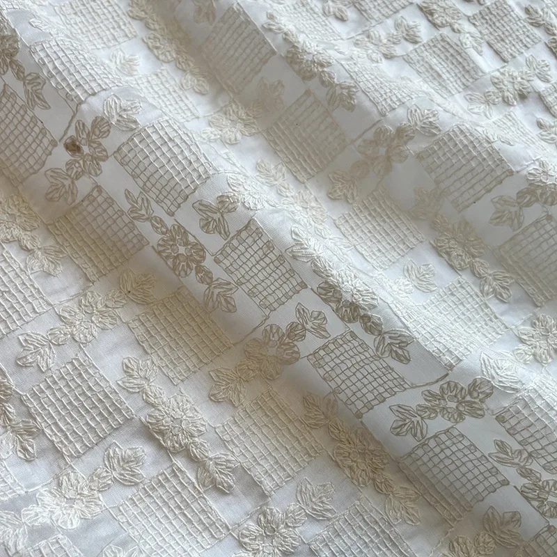 Apricot vintage lace embroidery plaid flower fabric factory price