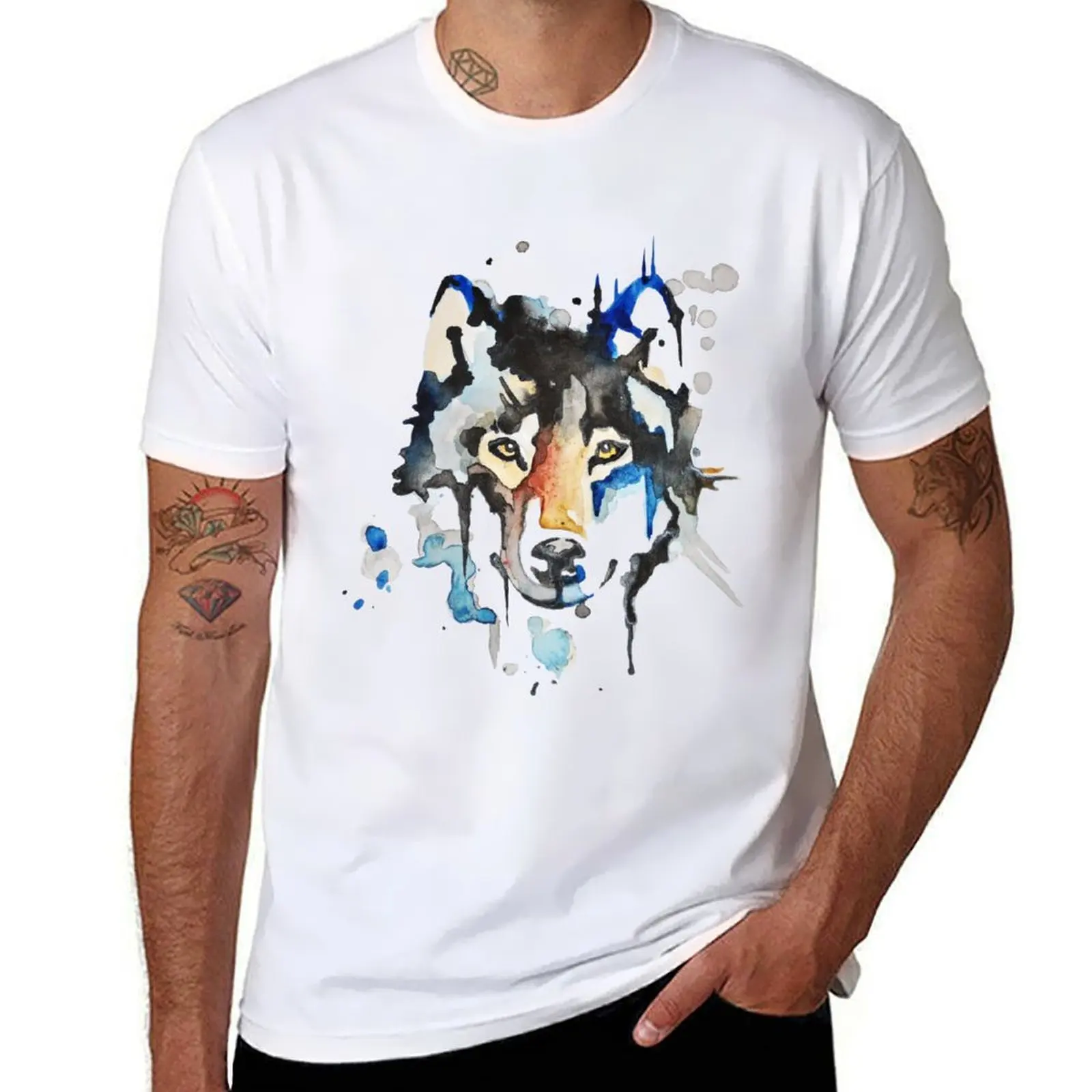 Watercolour Wolf T-Shirt T-shirts man cute tops anime figures designer shirts t shirt men