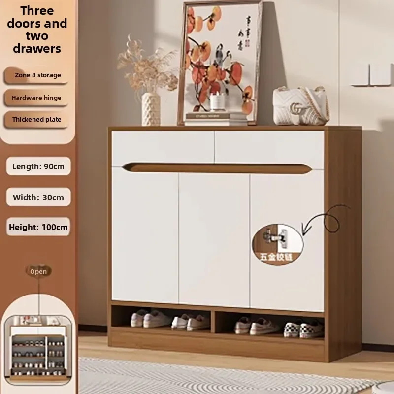 Shoe Cabinet Solid Wood Color Household Entrance Cabinet Door Back New Multi-layer Storagesturdy And Durablesturdy And Durable