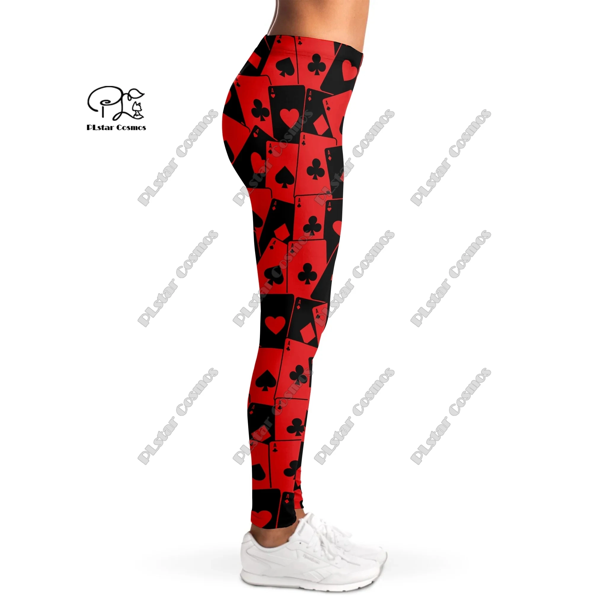 PLstar Cosmos Plus Size Women's 3D Printed Cartoon Leggings  Black and red poker leggings Women's sports leggings Mujer