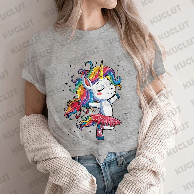 Unicorn Ballet T Shirt Women Dance Designer Anime Top Girl Graphic T Shirts Womens Funny Clothes Short Sleeve Clothing Dance Tee