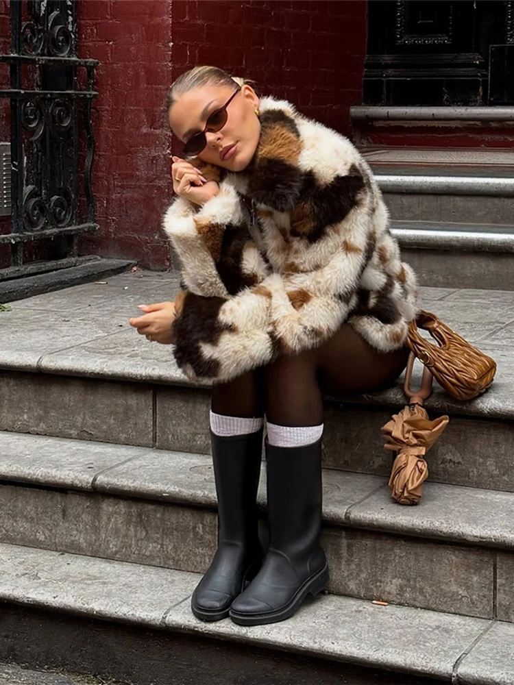 

Классическая куртка Macheda с лацканами, женская куртка на молнии с пушистым леопардовым принтом и длинными рукавами, зимняя новая трендовая уличная вечеринка, удобные теплые пальто