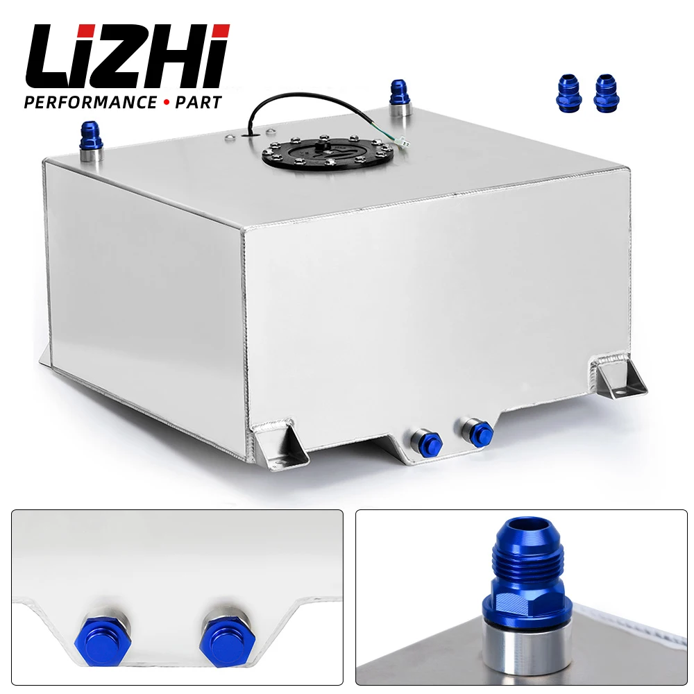 LIZHI - Tanque de sobretensiones de combustible de aluminio plateado de 60 L con sensor de pila de combustible de 60 L con tapa y espuma en el interior AN10 accesorios LZ-TK41