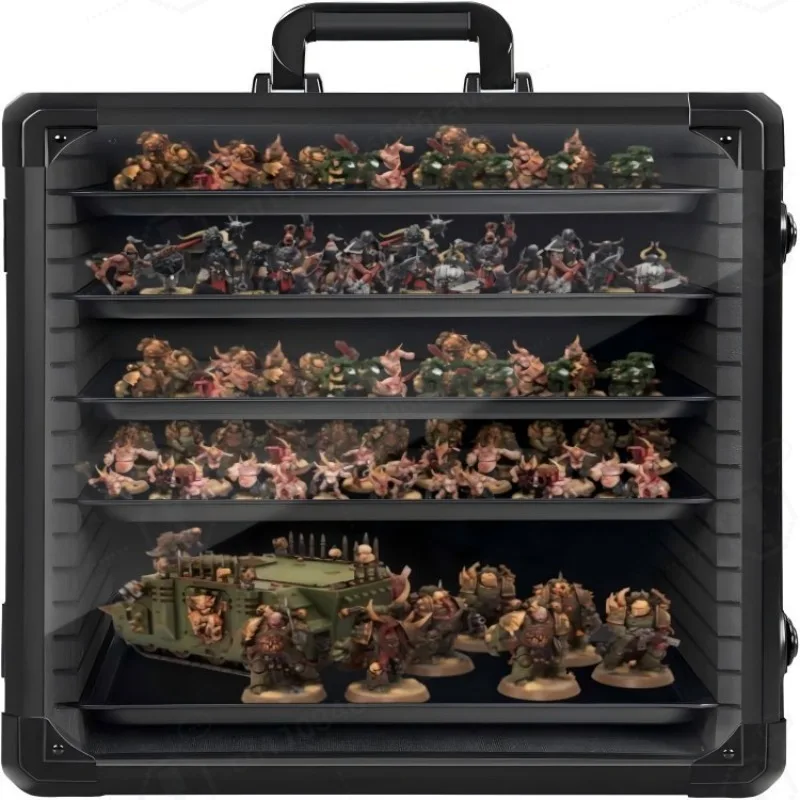 Black Transparent Display Case, Large Capacity Portable Storage Box, Tool Organizer Container for Figure Model Collectibles