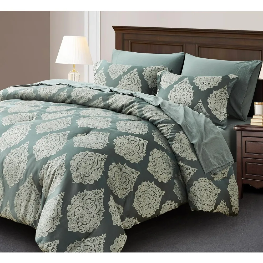 

duvet cover,Luxury Medallion Jacquard Comforter Set with Sheets for All Seasons,comforter bedding sets