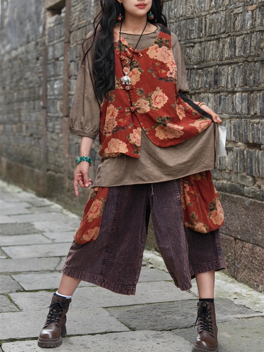 Fragmented Chinese Style Buckle Sleeveless Vest Women 2024 Spring Summer New Loose Vintage Coat LX1479