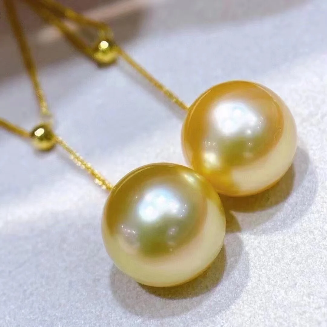 Fine Jewelry 18K Gold 11-12mm Natural Salt Sea Water Gold Pearl Pendants Necklaces for Women FIne Pearls Pendants