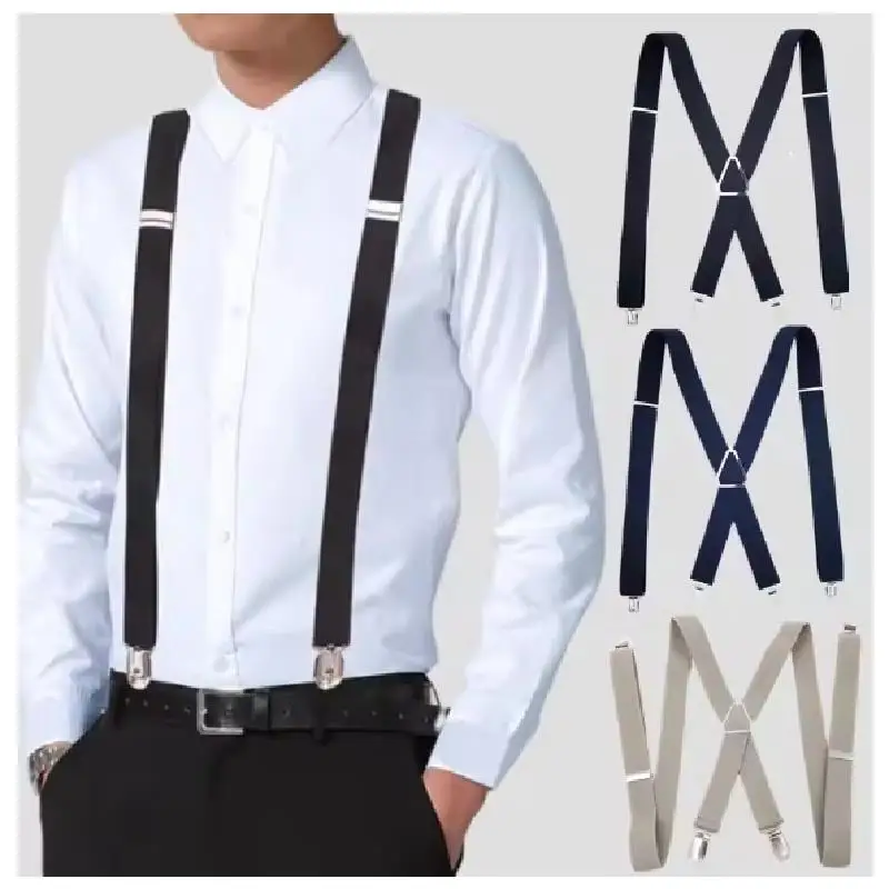 

35/25/20mm Wide Men Suspenders High Elastic Adjustable 4 Strong Clips Suspender Heavy Duty X Back Trousers Braces