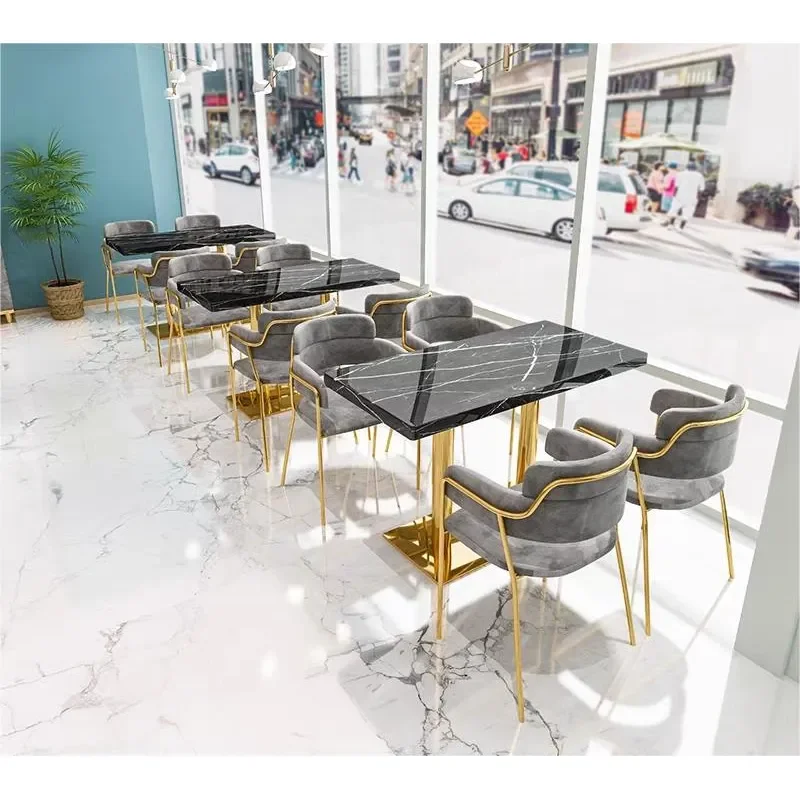 Modern Velvet Box Sofa with Stainless Steel Table and Chair Set for Commercial Restaurants Hotel Catering Furniture
