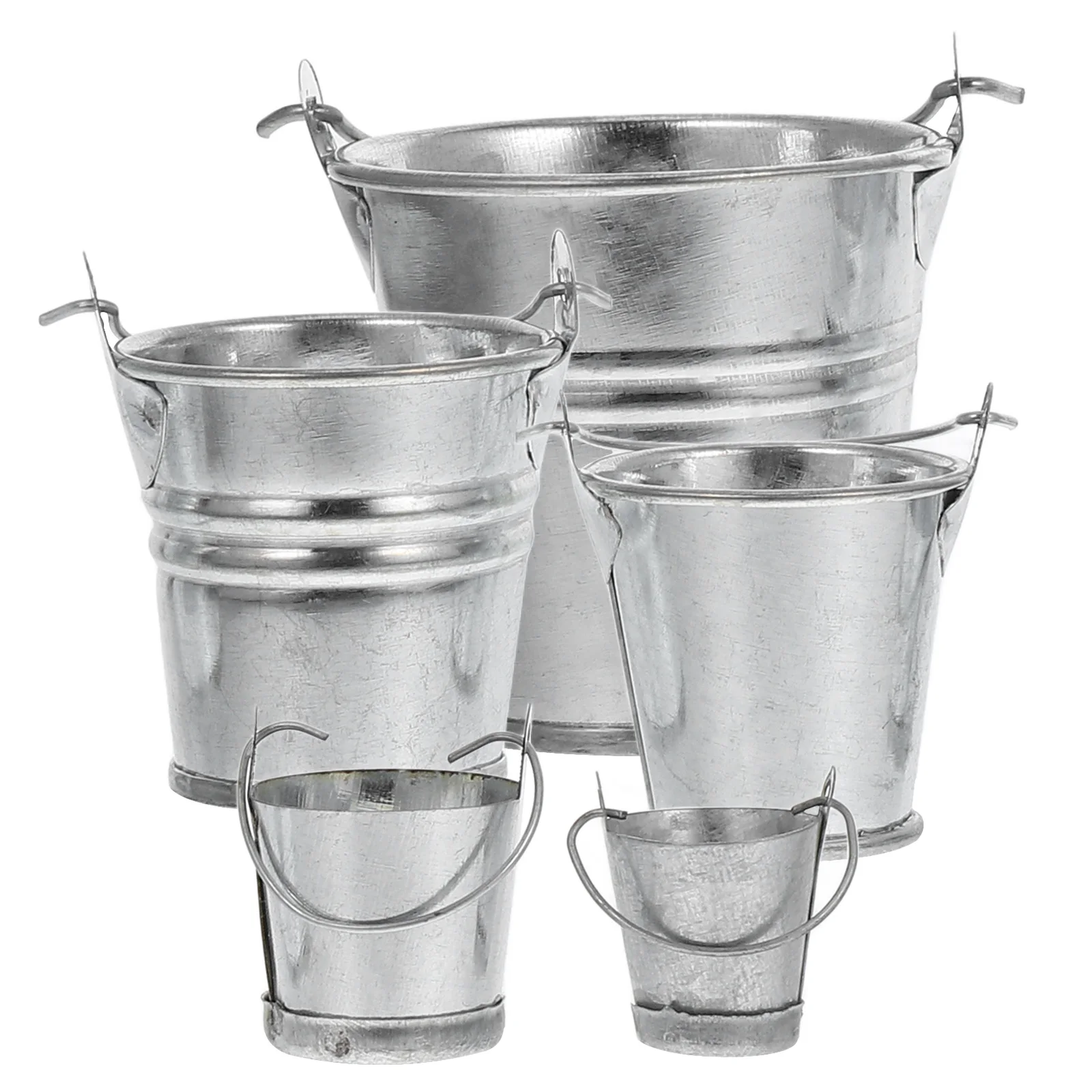 

5pcs Iron Tin Decor Mini Metal Pails For Garden Micro Landscape Desktop Centerpiece Small Tin Bucket Mini Barrel Galvanized