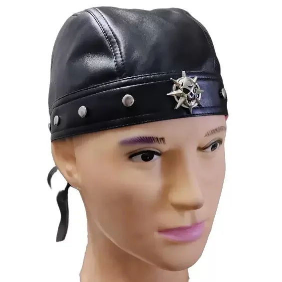 

Black Leather Skull Bandana Motorcycle Helmet Edgy Halloween Gift for Urban Biker Cosplay