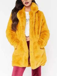 Plus Size Women Clothing Warm Lapel Coat with Faux Fur Jacket Autumn and Winter Coat Female Button Cardigan Thick Coat Elegant