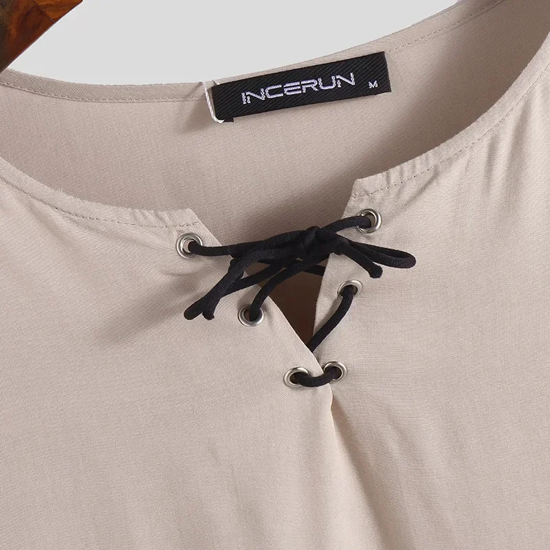 Europe and The United States Men's Retro Solid Color Leisure Cotton Hemp Long Sleeve Arab Youth Street Casual Clothing