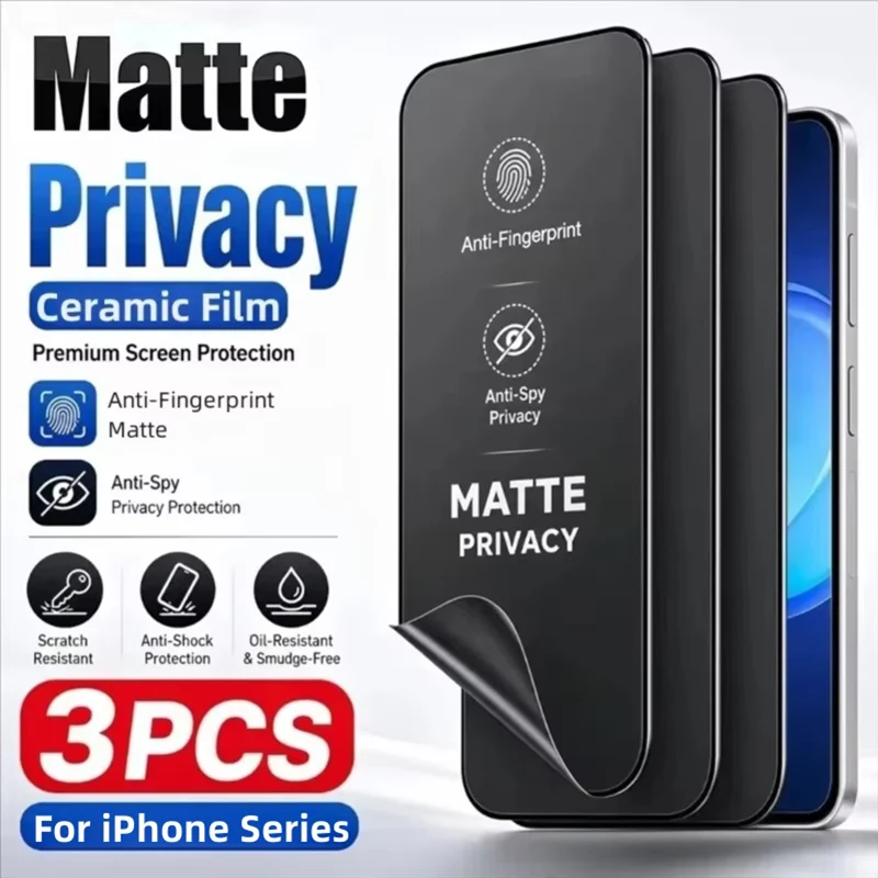 Матовая защитная пленка для конфиденциальности для iPhone 15 16 18 17 Pro 13 11 12 14 Pro Max 7 8 Plus Air X XS XR SE, керамическая антишпионская пленка.