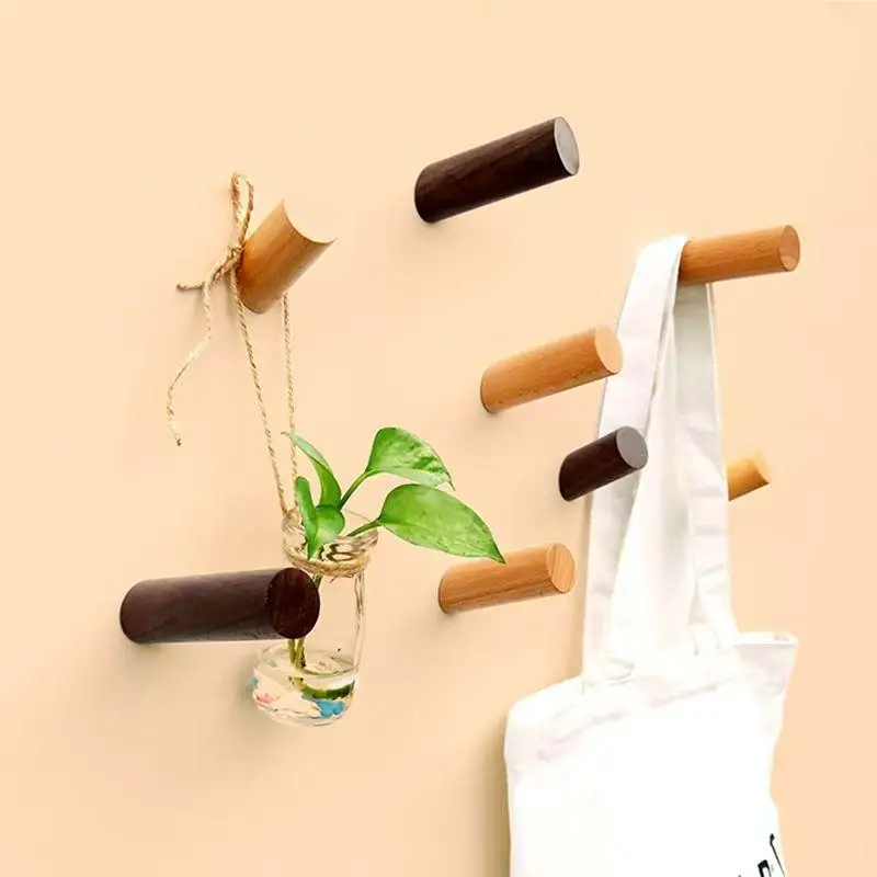 

Wall Hanger Wood Hook Beech Holder Bathroom Key Coat Rack Kitchen Door Decorative Hook For Home Accessories Gadgets Organization
