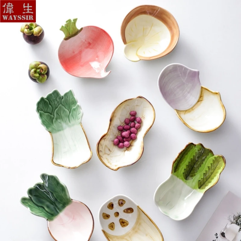 Creative Vegetable Shaped Ceramics Snack Bowl Hand Draw Cartoon Style Sauce Dish Ice Cream Salad Plate Cute Porcelain Candy Bowl