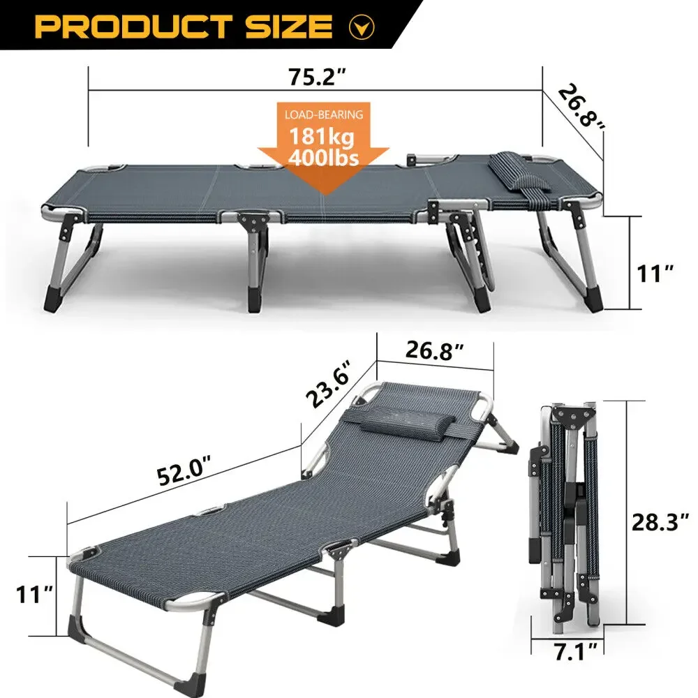 Camping Outdoor Folding Bed with Mattress Cot 400 Lbs Heavy Duty Sturdy Portable Stainless Steel Legs Sleeping Cot