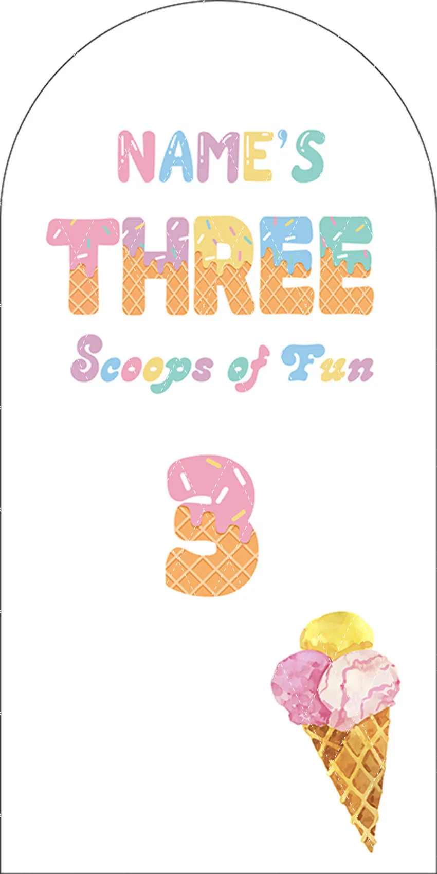 메호폰드 캔디 디저트 아치 배경 커버 스윗 걸 베이비 네임 3번째 생일 파티 컨페티 장식 스쿱 오브 펀 양면 배경