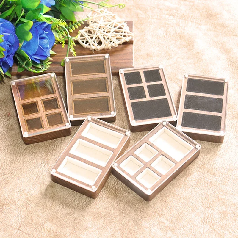 

Walnut wood acrylic magnetic cap jewelry tray ring stud earrings necklace pendant storage and display tray
