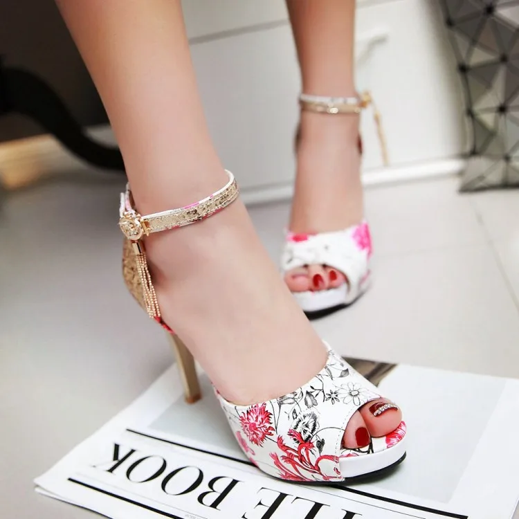 Big Size 11 12 13 14 15 16 high heels sandals women shoes woman summer ladies open-toed buckles The fish\'s mouth sandals
