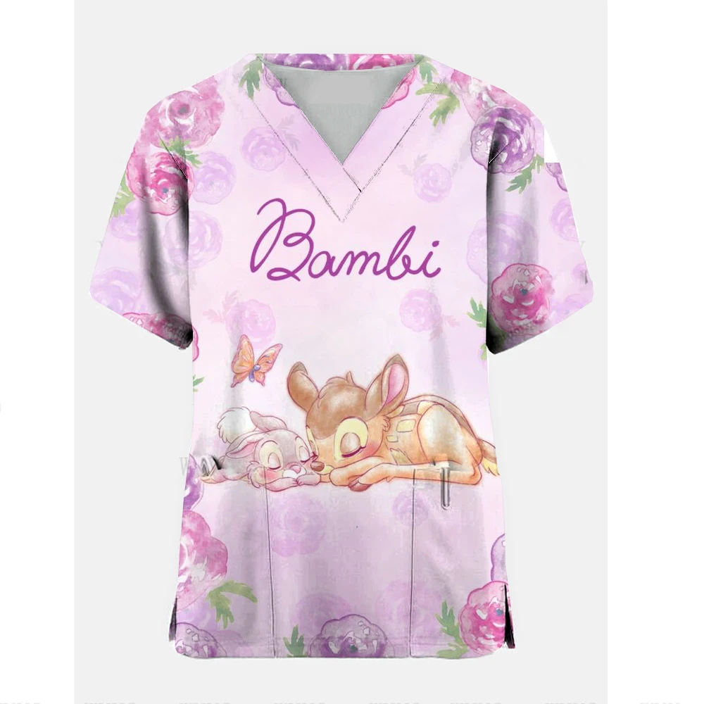 V-neck Nurse Uniform Squirrel Printed Work Clothes, and Polyester Informal Disney - Women's Work Clothes Chip Medical Care