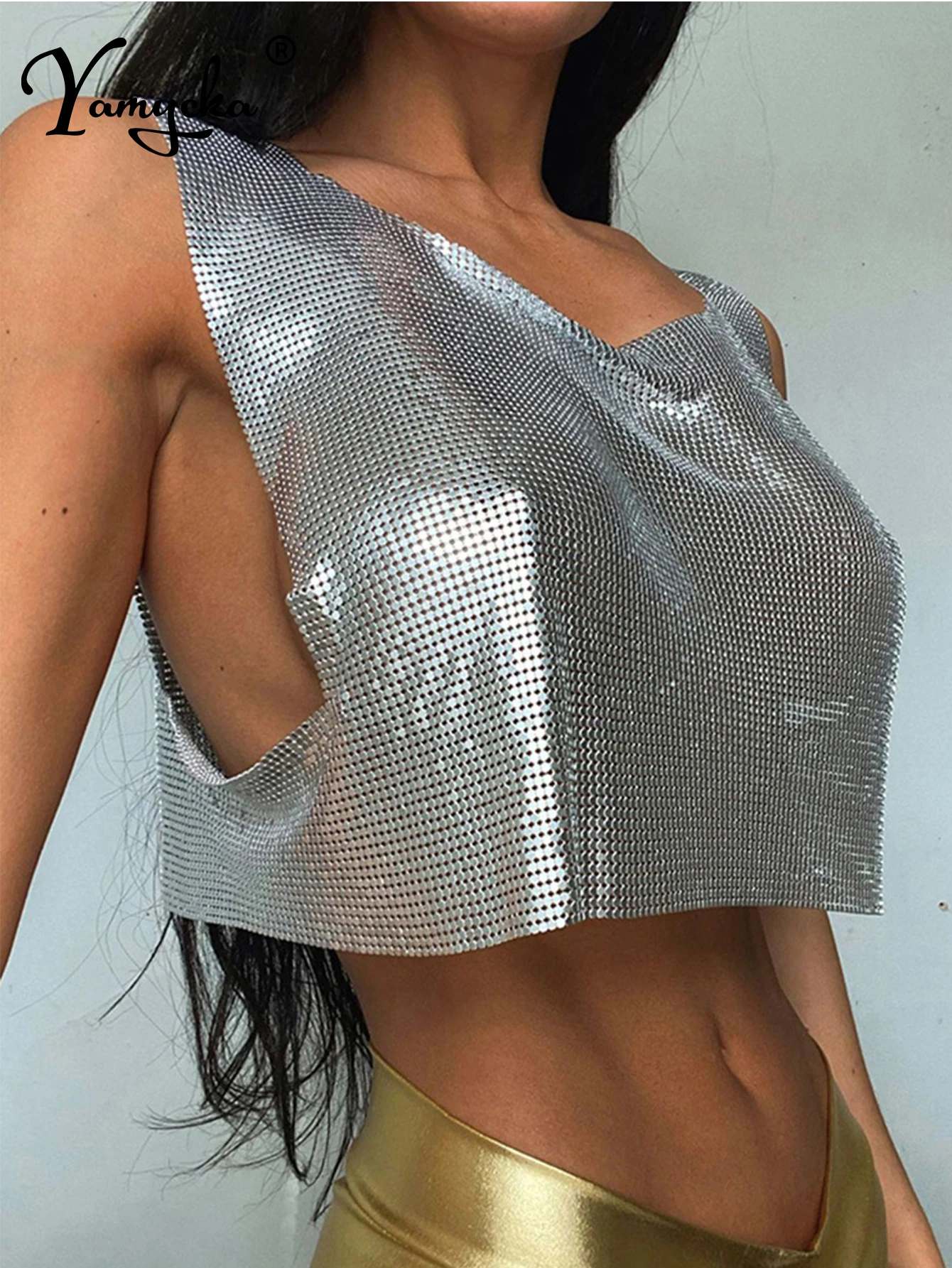 

Сексуальная одежда y2k, металлические топы на бретелях с блестками для женщин, летний черный укороченный топ, пляжный карнавал, укороченный блестящий клубный топ для вечеринки, футболка